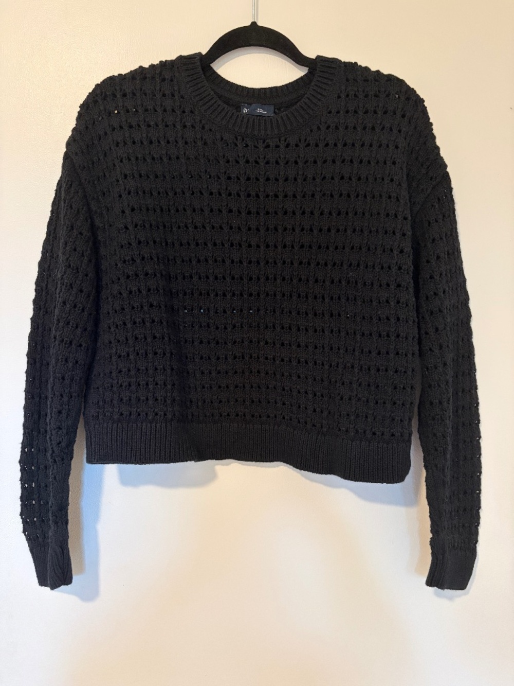 Gap black 100% cotton boatneck crochet sweater Size Small